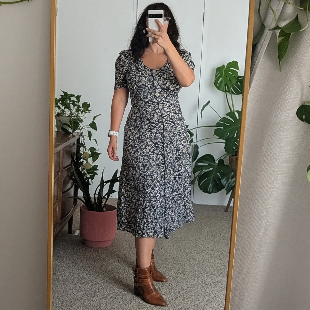 Vintage 90s Ditsy Floral Button Front Dress